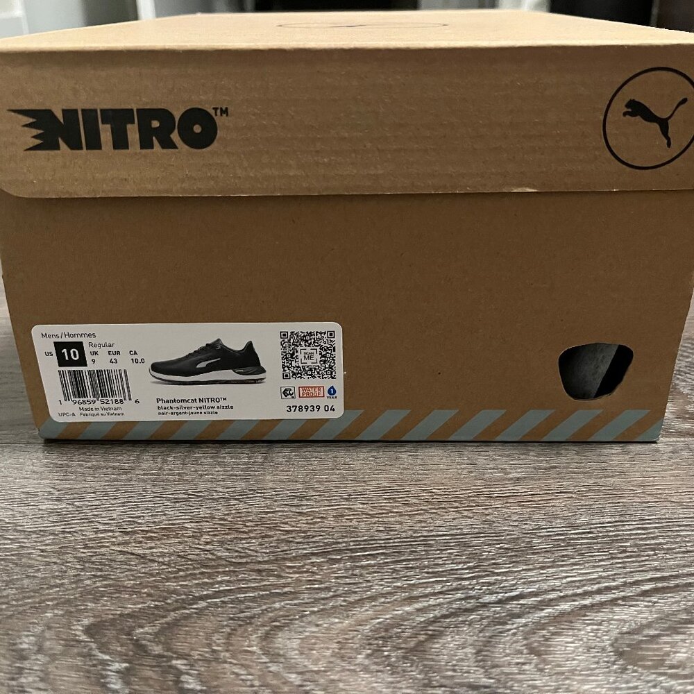 Shoe Box Only- Puma PhantomCat Nitro 378939-04 Black Silver Golf Shoes